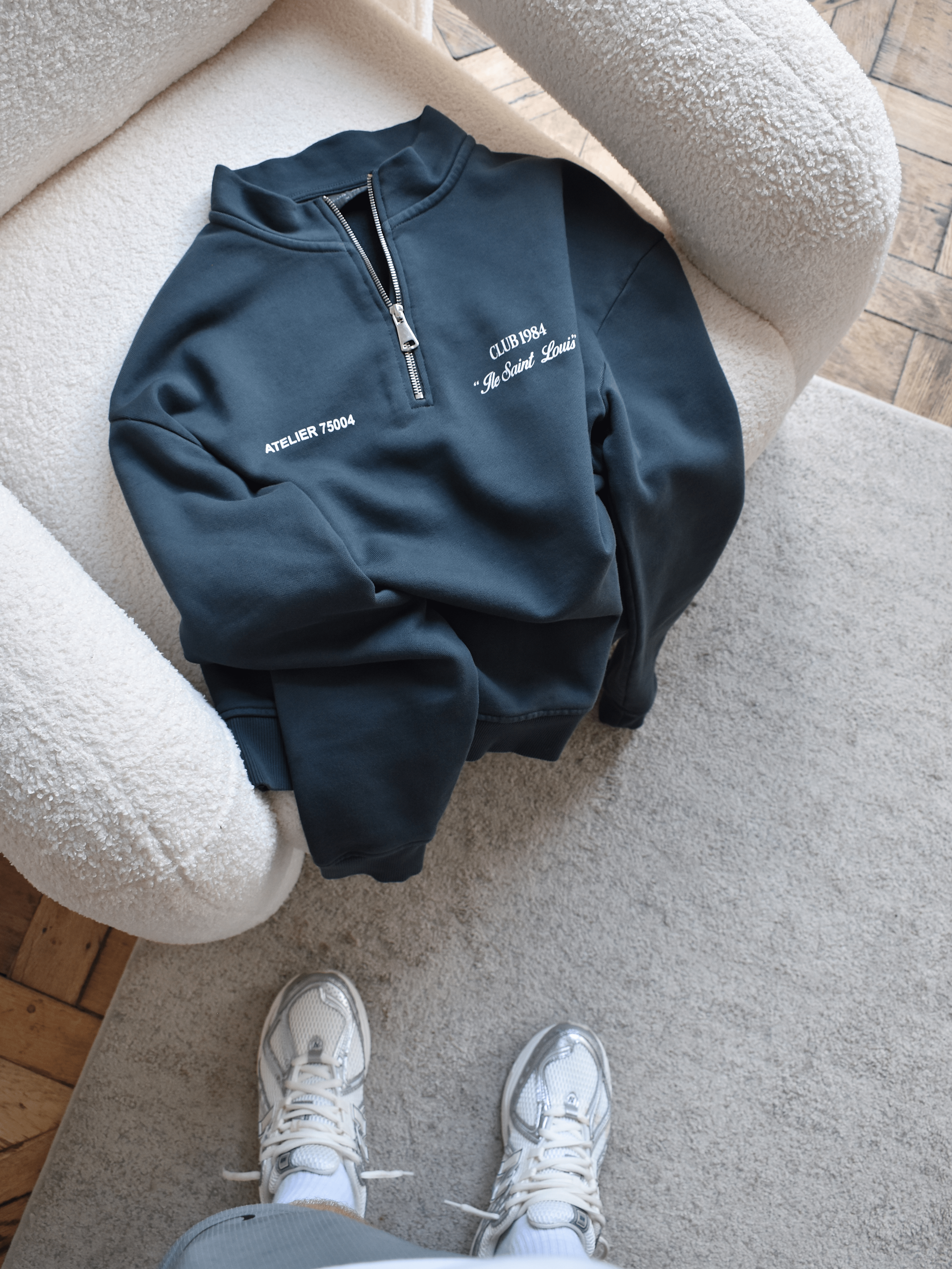 CLUB 1984. Signature 1/4 Zip - Washed Grey 1/4 zip