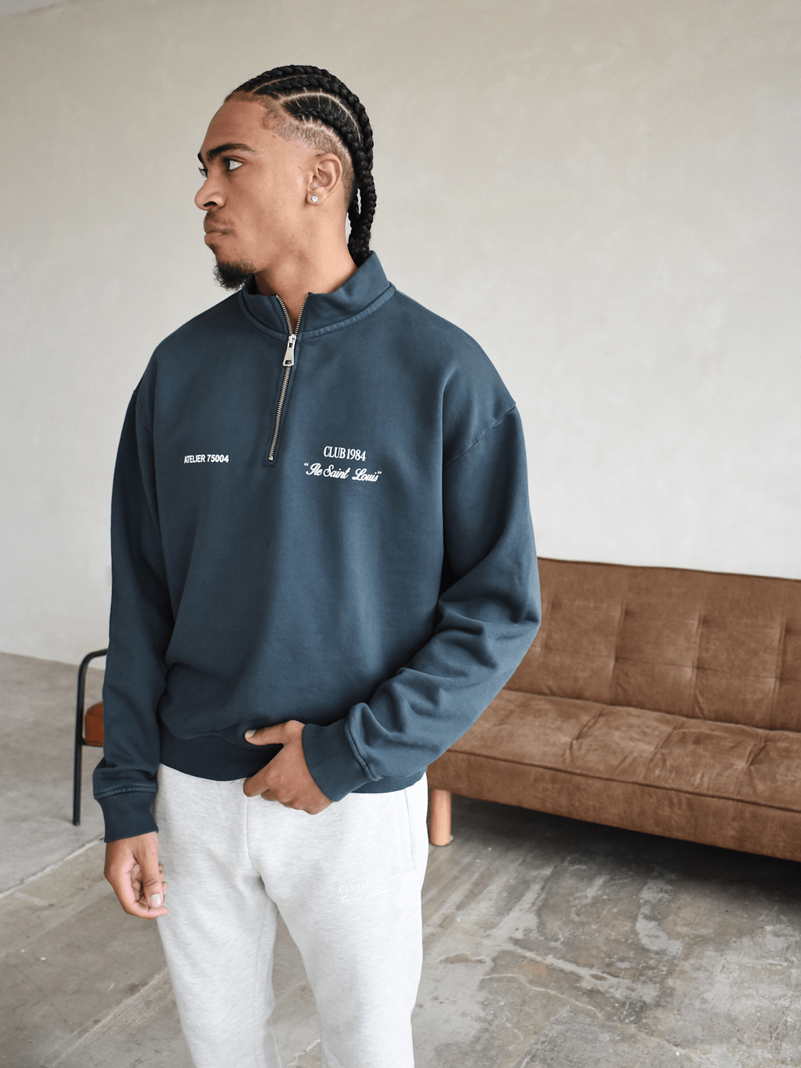 CLUB 1984. Signature 1/4 Zip - Washed Grey 1/4 zip