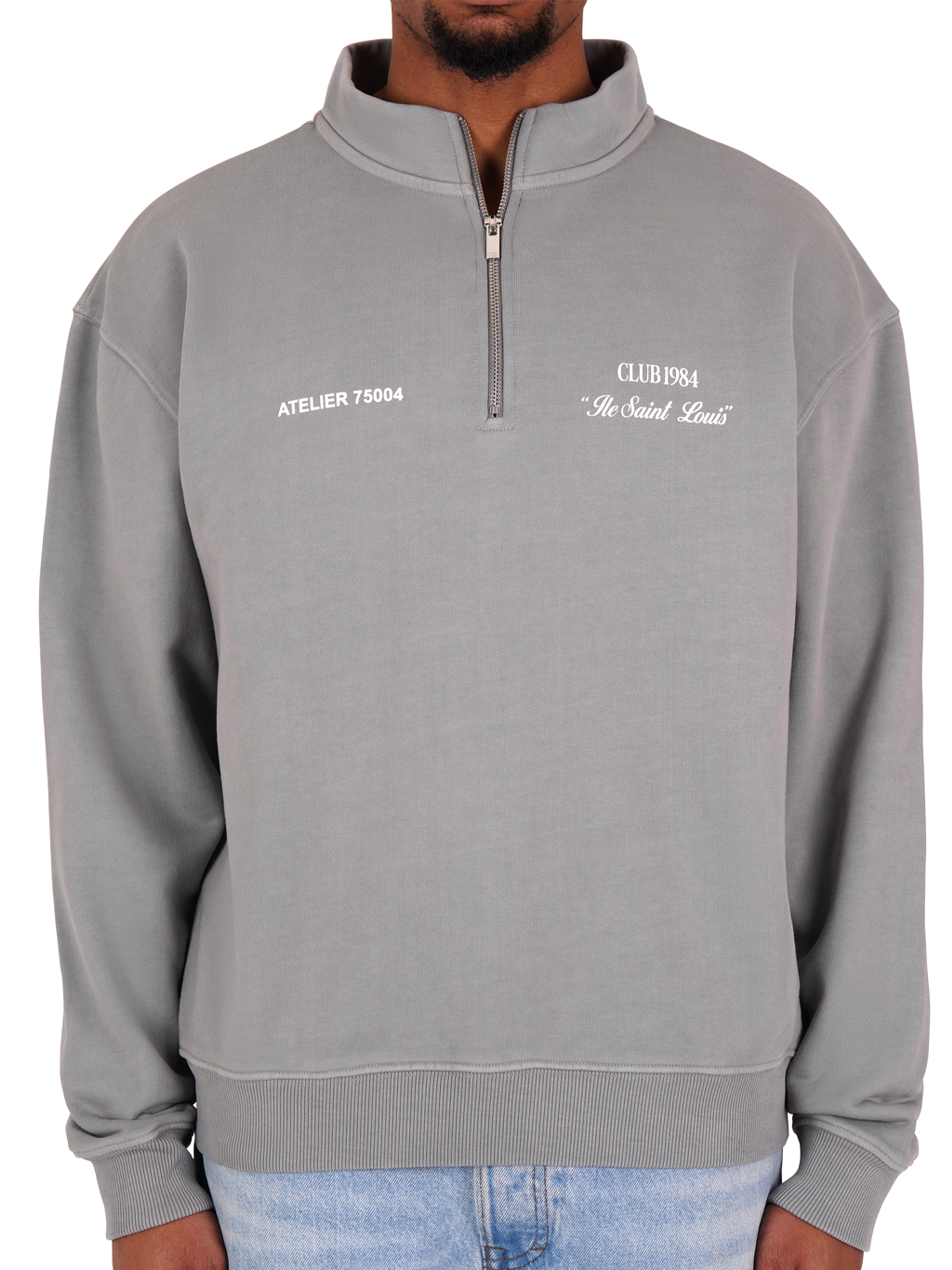 CLUB 1984. Signature 1/4 Zip - Washed Light Grey 1/4 zip