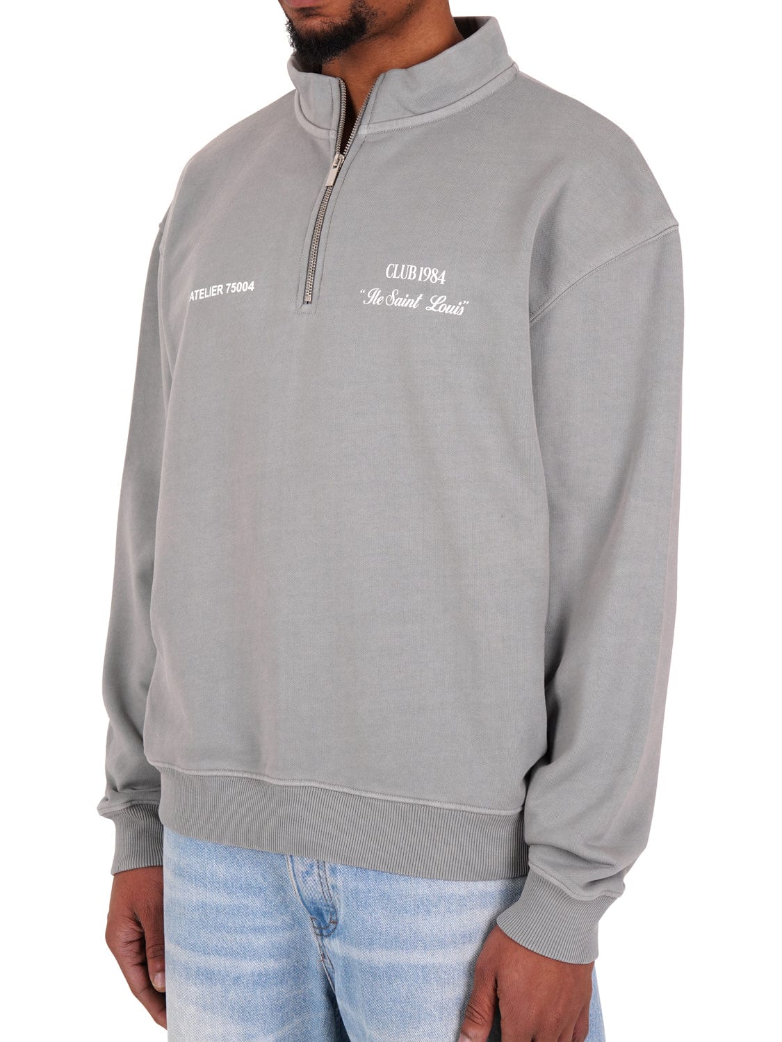 CLUB 1984. Signature 1/4 Zip - Washed Light Grey 1/4 zip