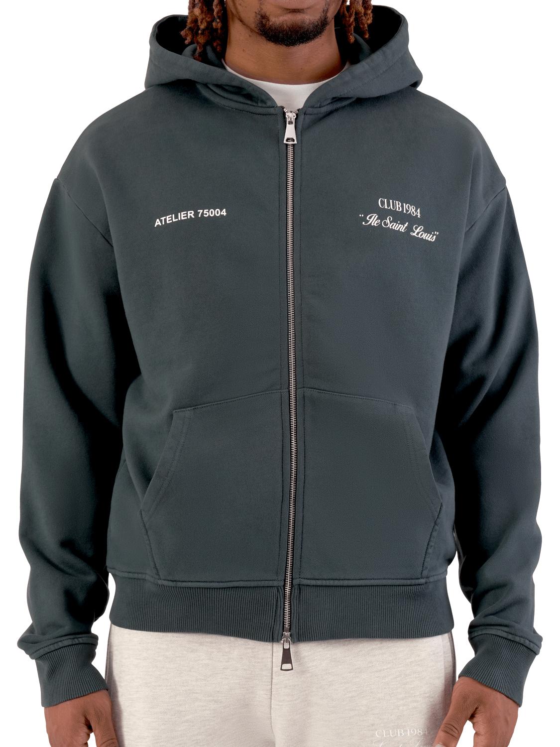 CLUB 1984. Signature Zip Hoodie - Washed Grey Hoodie