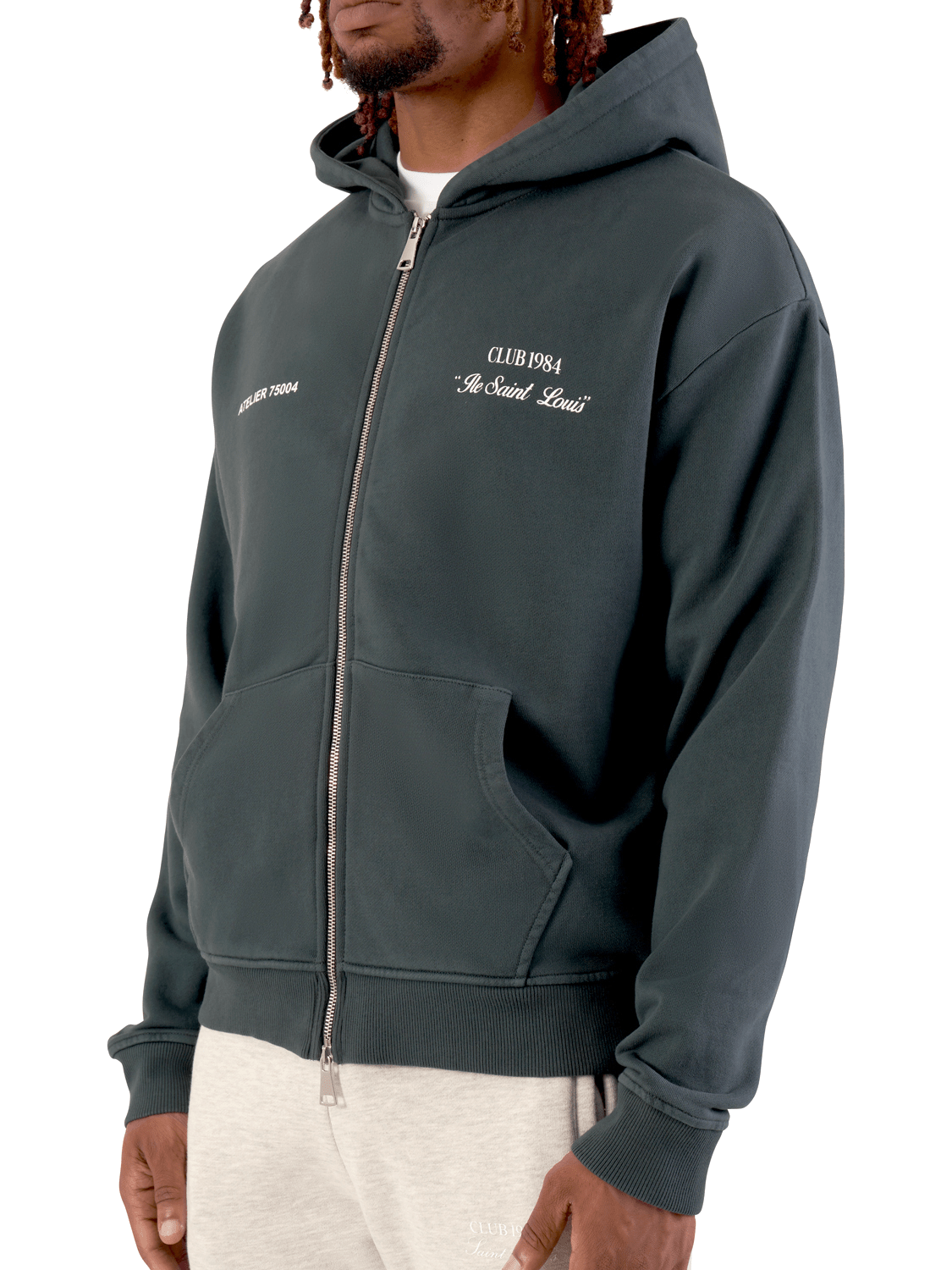 CLUB 1984. Signature Zip Hoodie - Washed Grey Hoodie