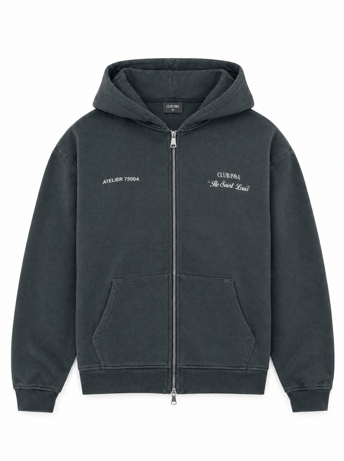 CLUB 1984. Signature Zip Hoodie - Washed Grey Hoodie
