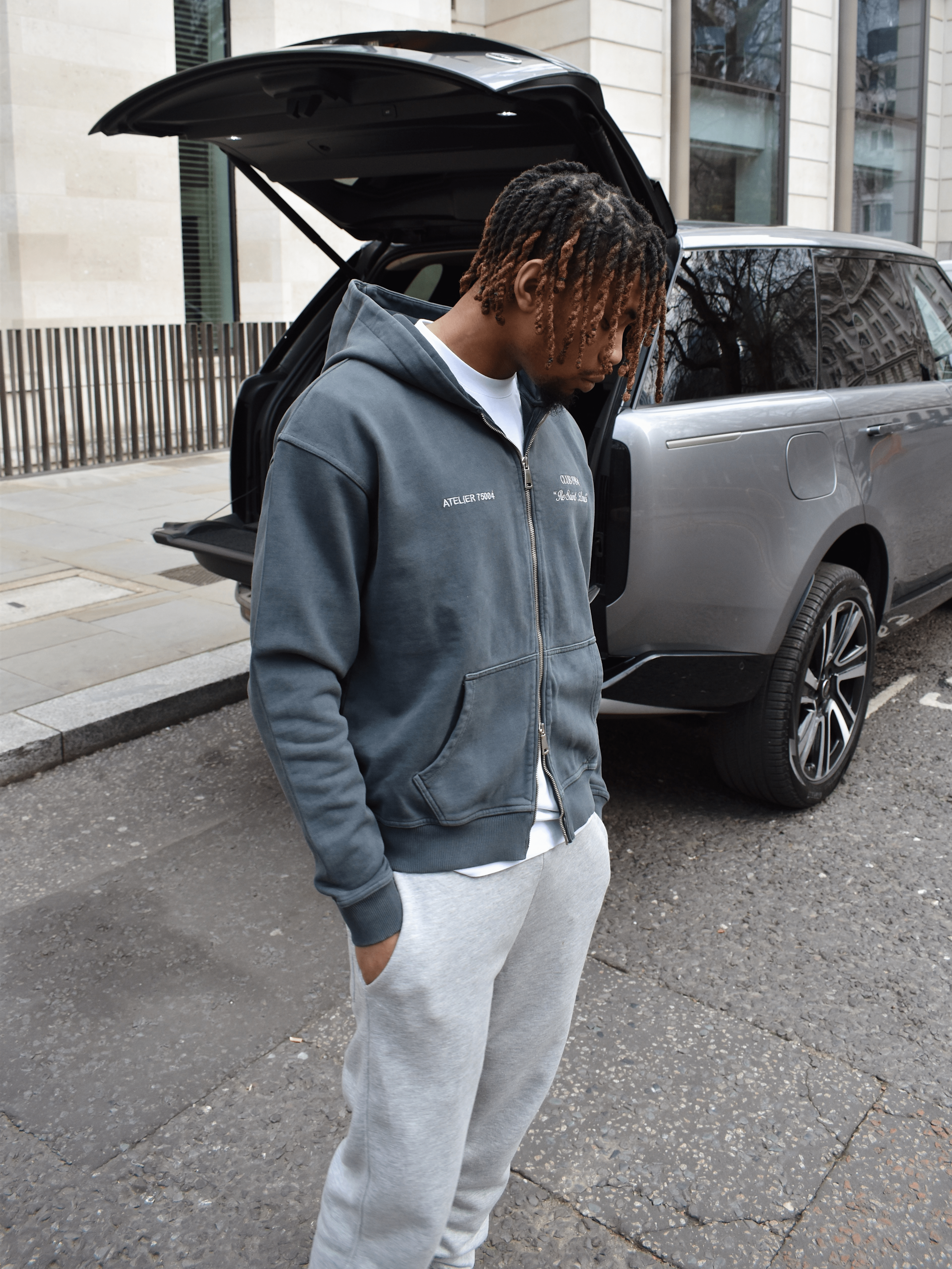 CLUB 1984. Signature Zip Hoodie - Washed Grey Hoodie