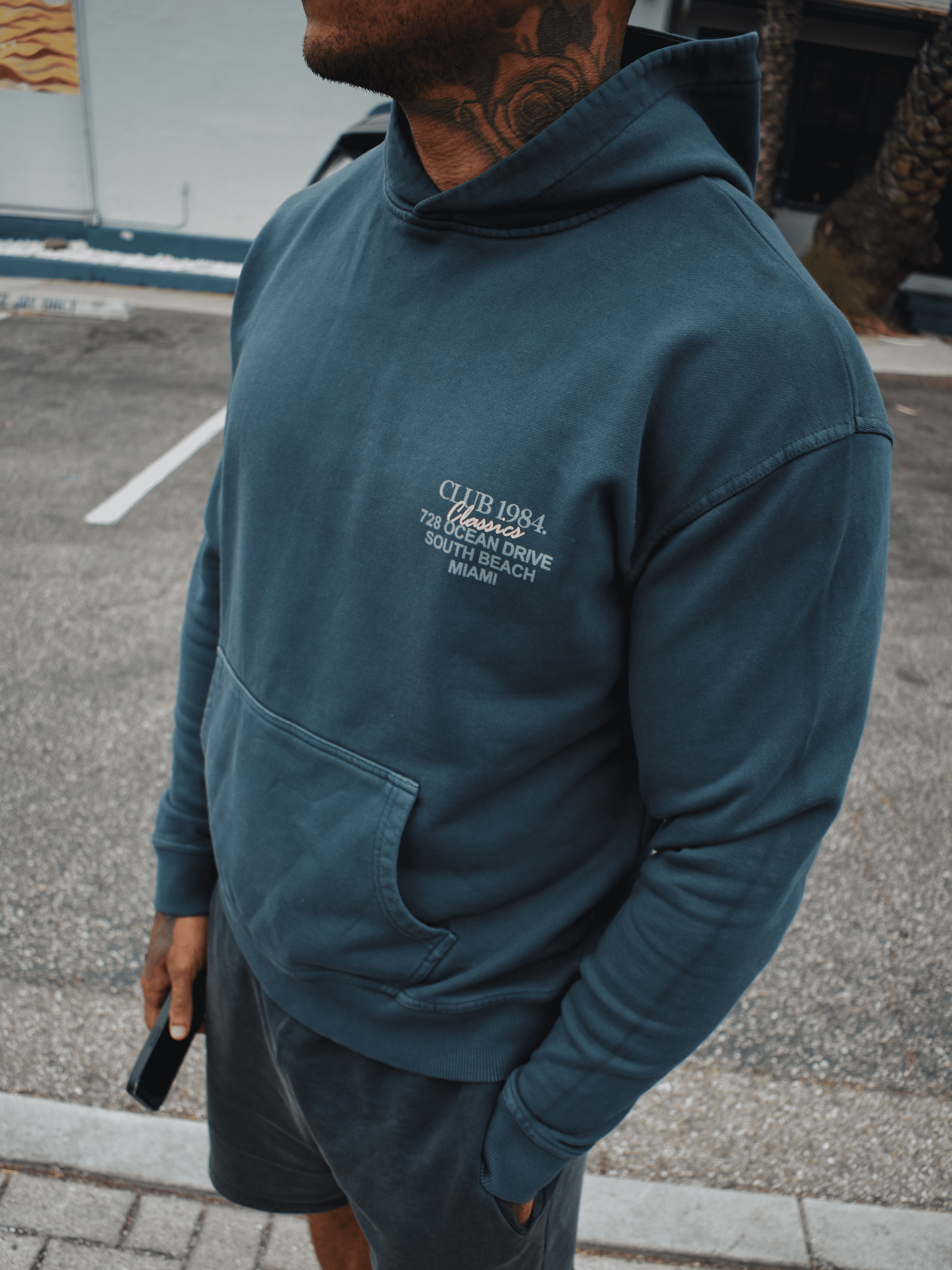 CLUB 1984. Vice City Hoodie - Washed Grey Hoodie
