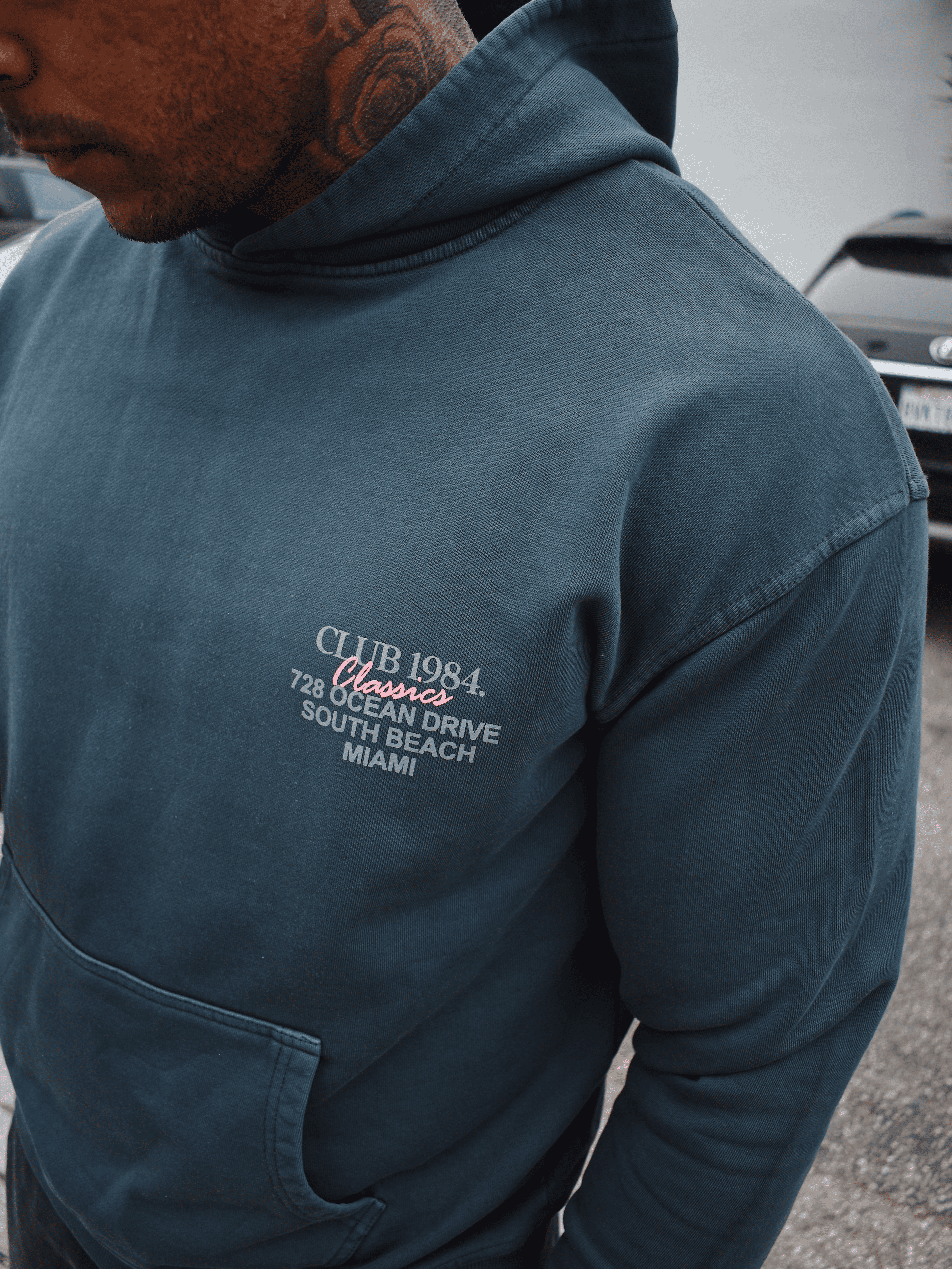 CLUB 1984. Vice City Hoodie - Washed Grey Hoodie