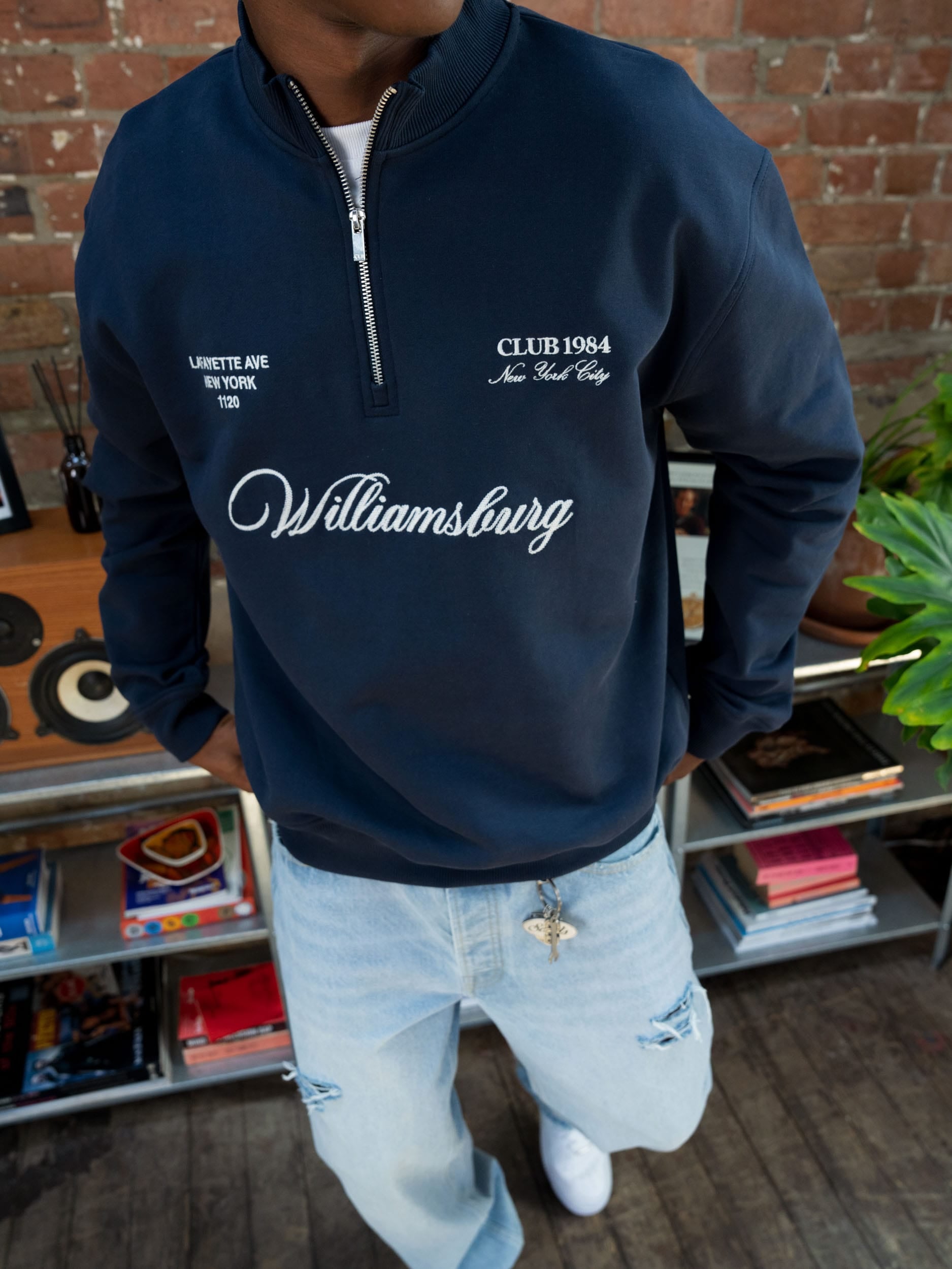 CLUB 1984. Williamsburg 1/4 Zip - Navy 1/4 zip