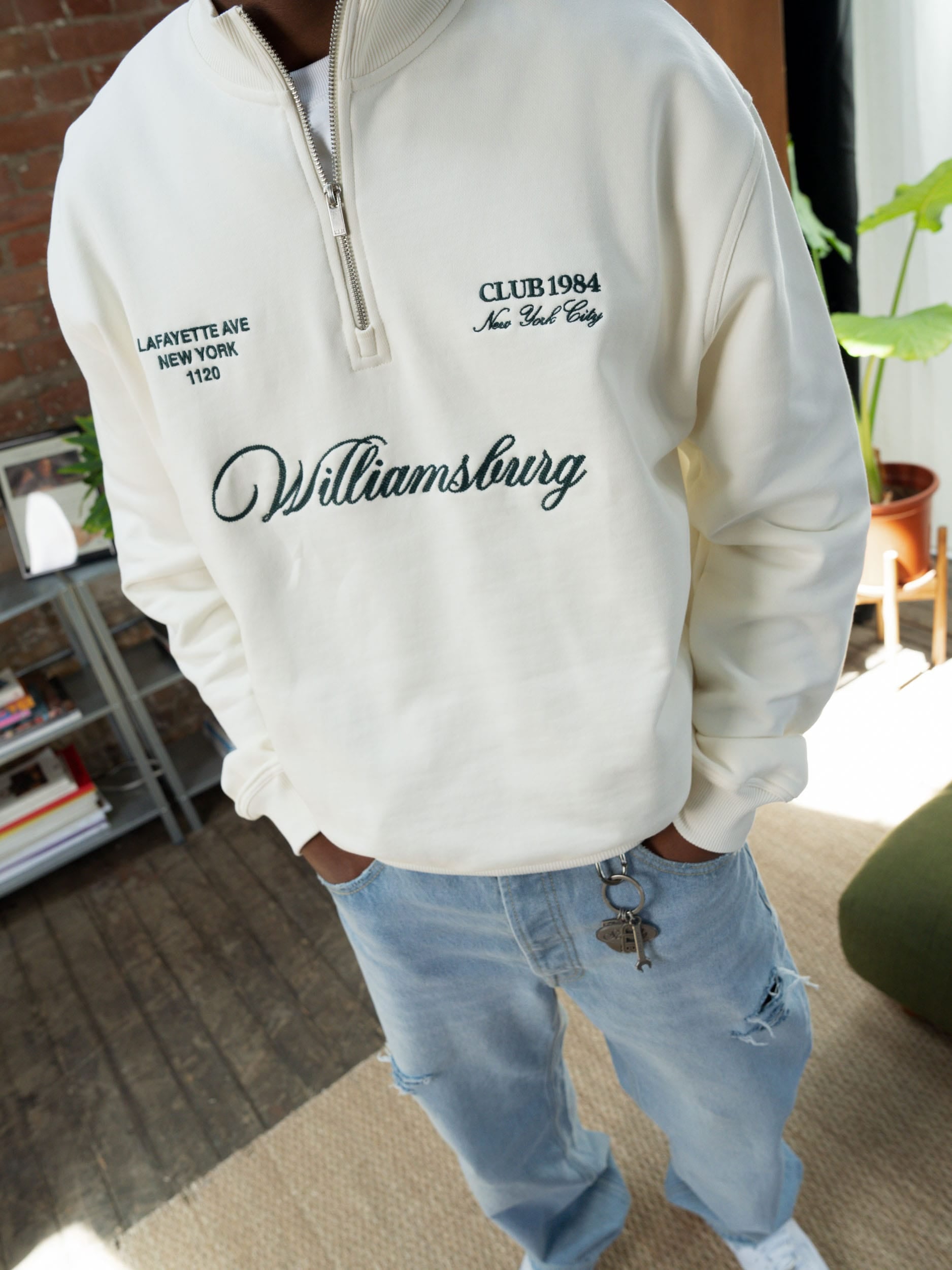 CLUB 1984. Williamsburg 1/4 Zip - Off White 1/4 zip