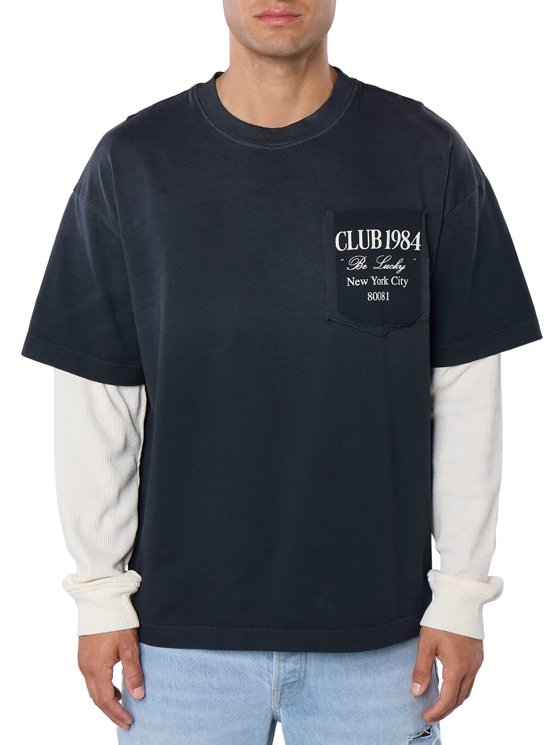 CLUB 1984. Be Lucky Waffle LS T-shirt - Washed Black T-Shirt