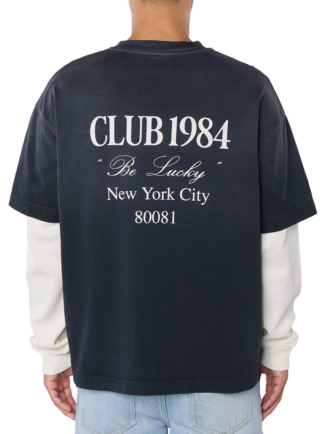 CLUB 1984. Be Lucky Waffle LS T-shirt - Washed Black T-Shirt