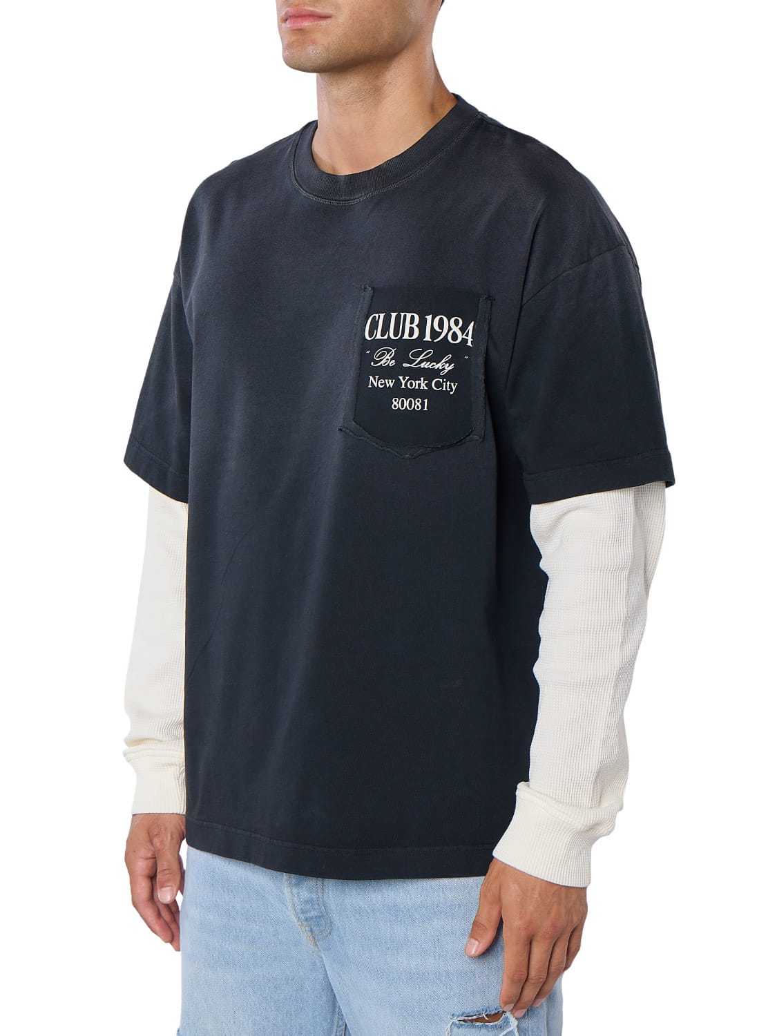 CLUB 1984. Be Lucky Waffle LS T-shirt - Washed Black T-Shirt