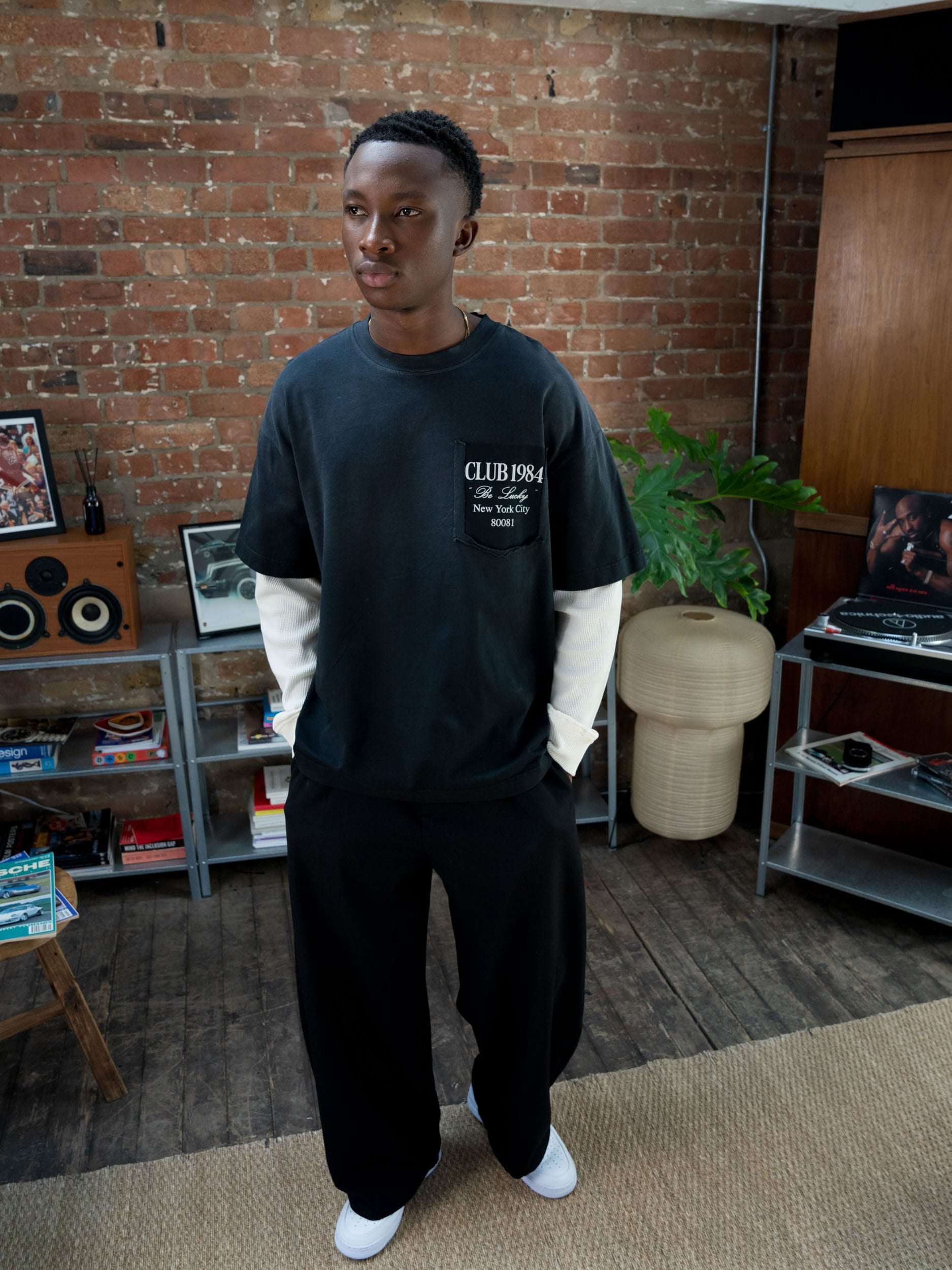 CLUB 1984. Be Lucky Waffle LS T-shirt - Washed Black T-Shirt