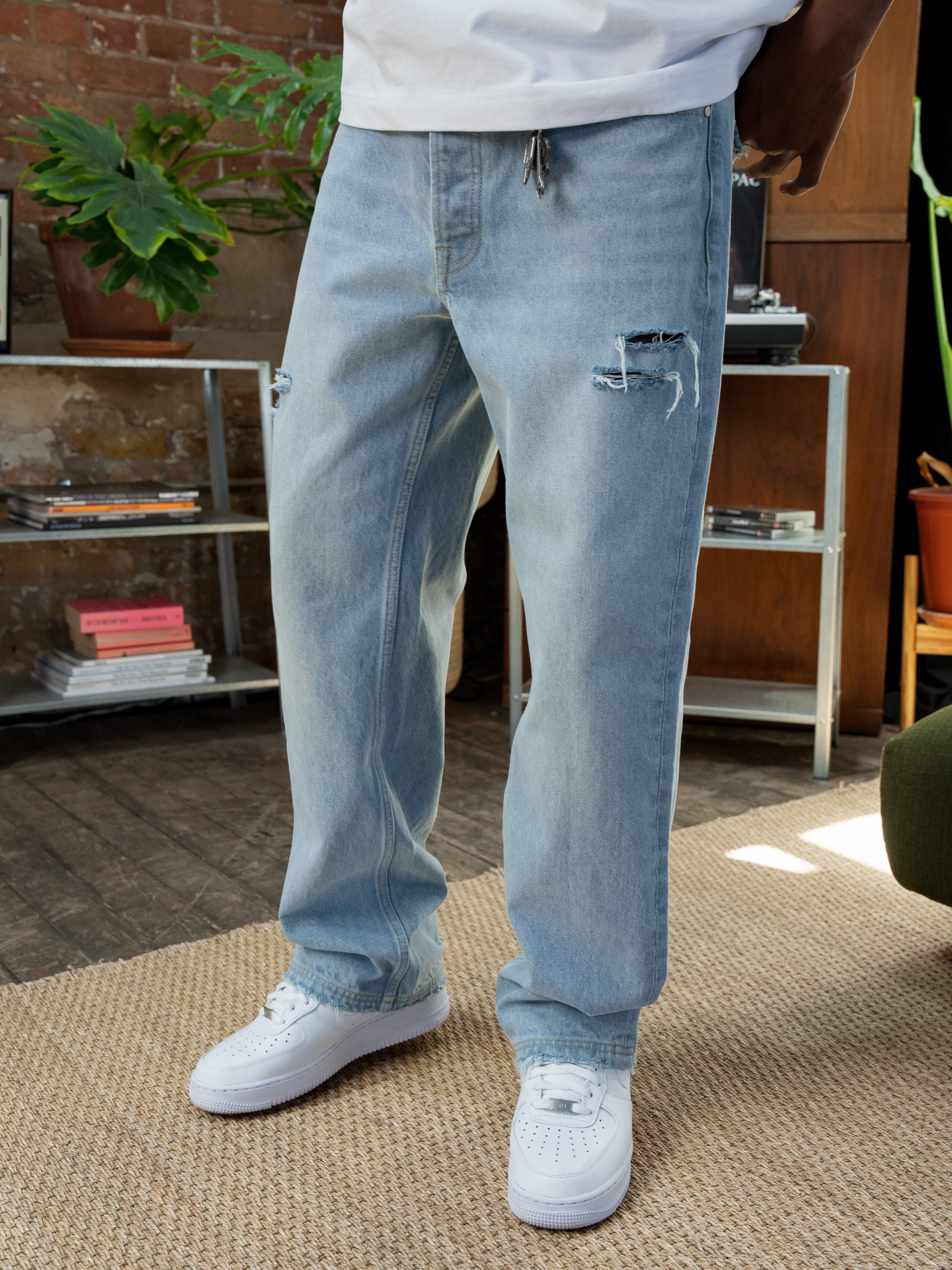 CLUB 1984. Beverly Distressed Denim - Light Blue Wash Pants