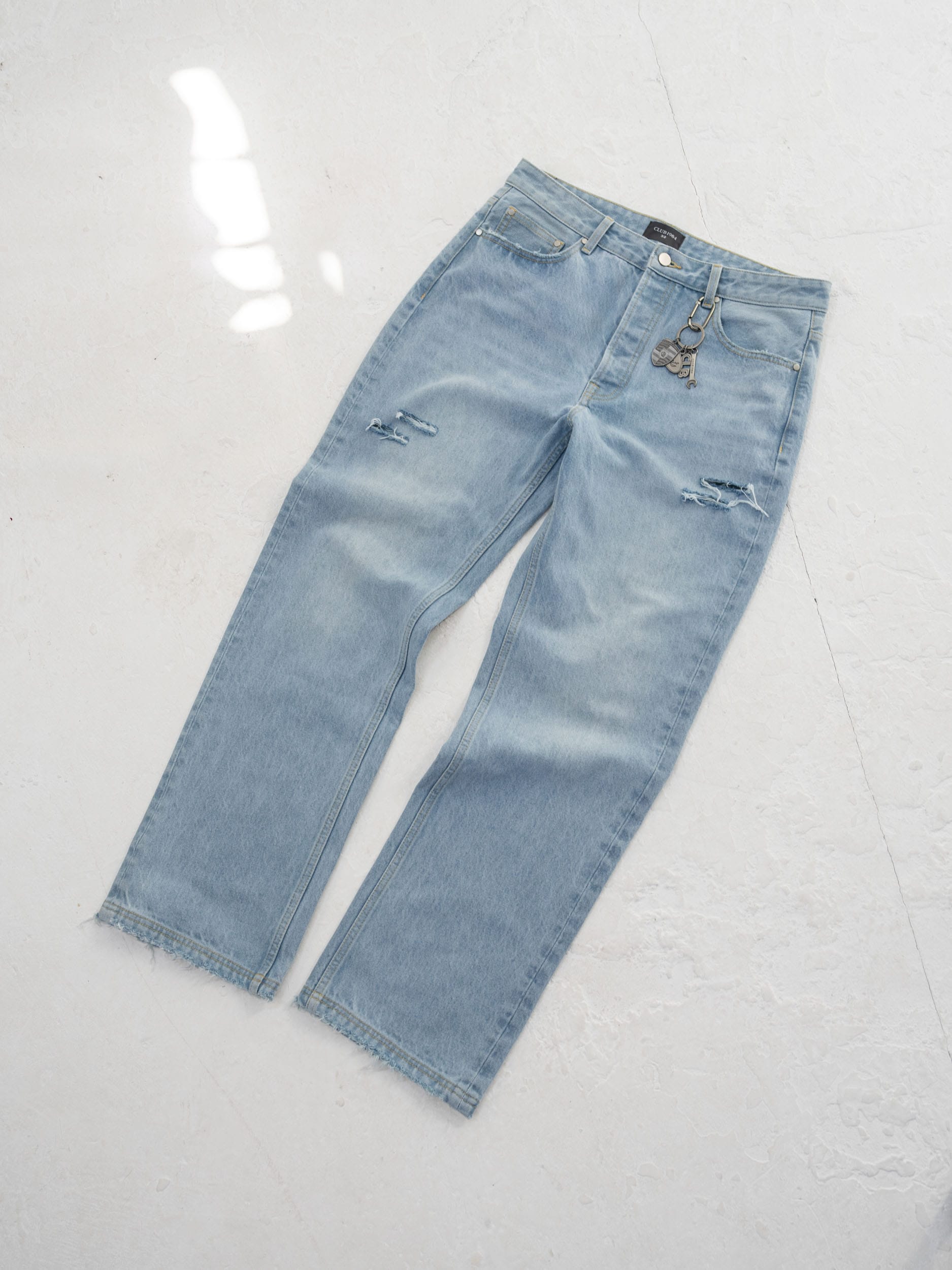 CLUB 1984. Beverly Distressed Denim - Light Blue Wash Pants