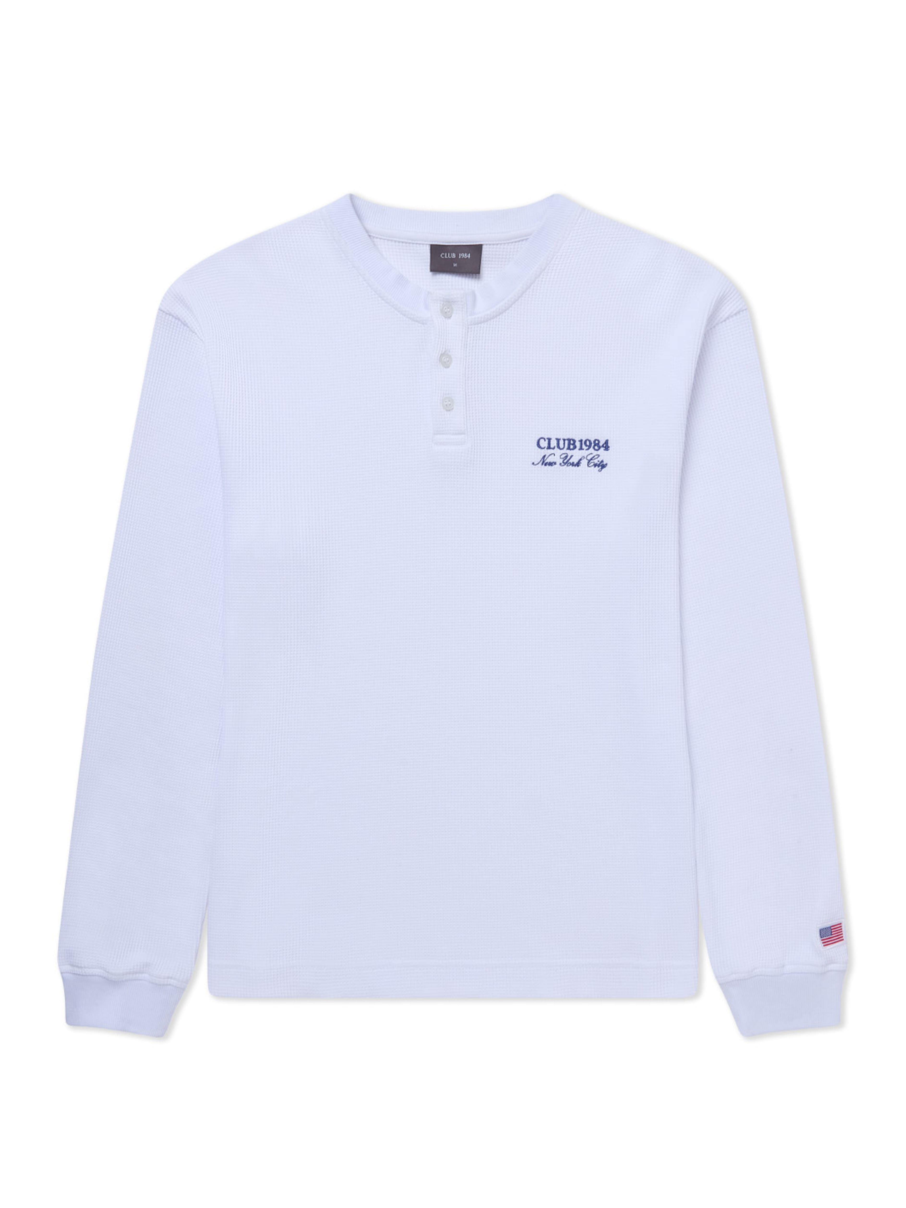 CLUB 1984. Bronx Waffle LS Henley - White T-Shirt