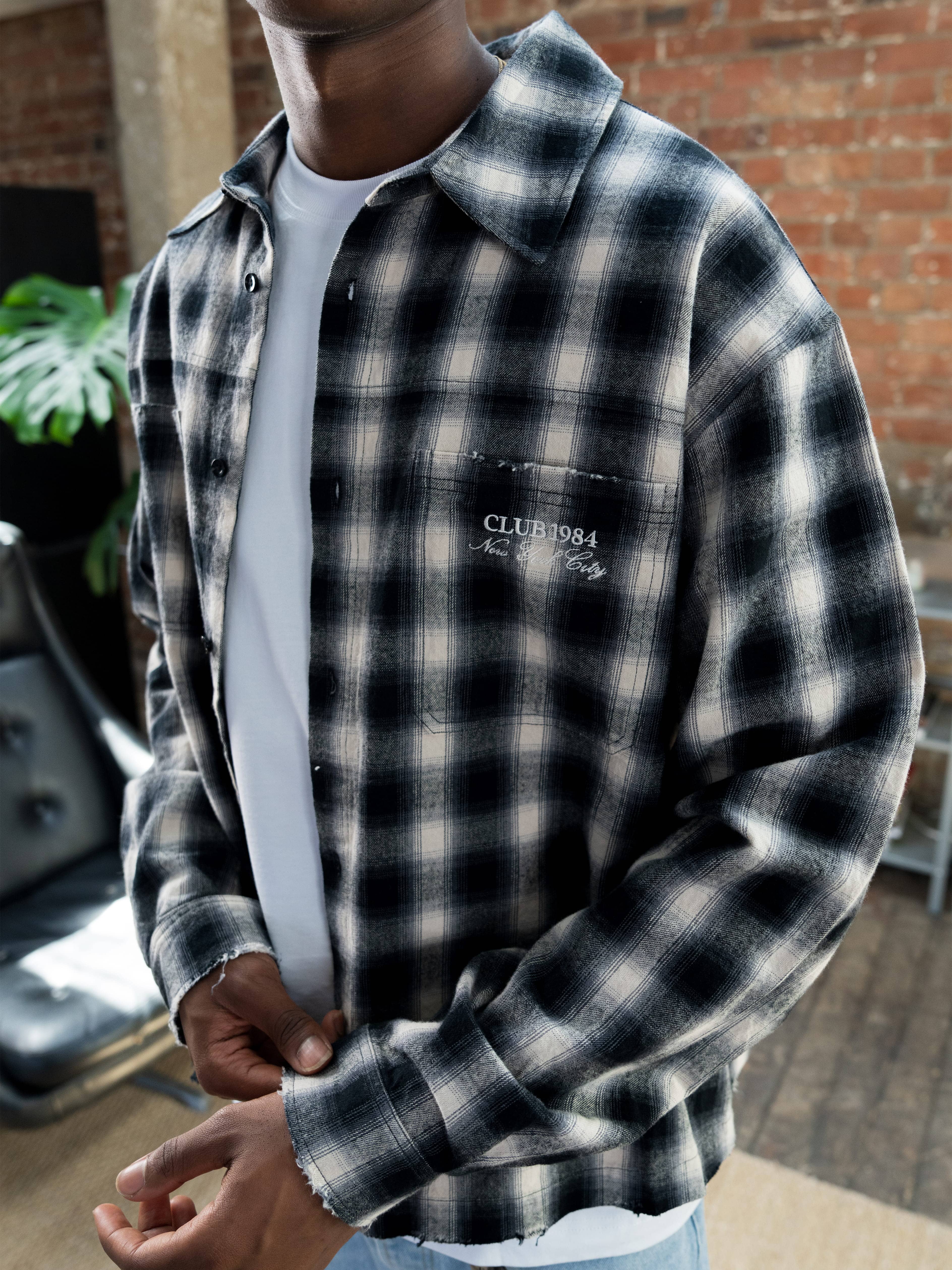 CLUB 1984. Club Checked LS Shirt - Black/White Shirt