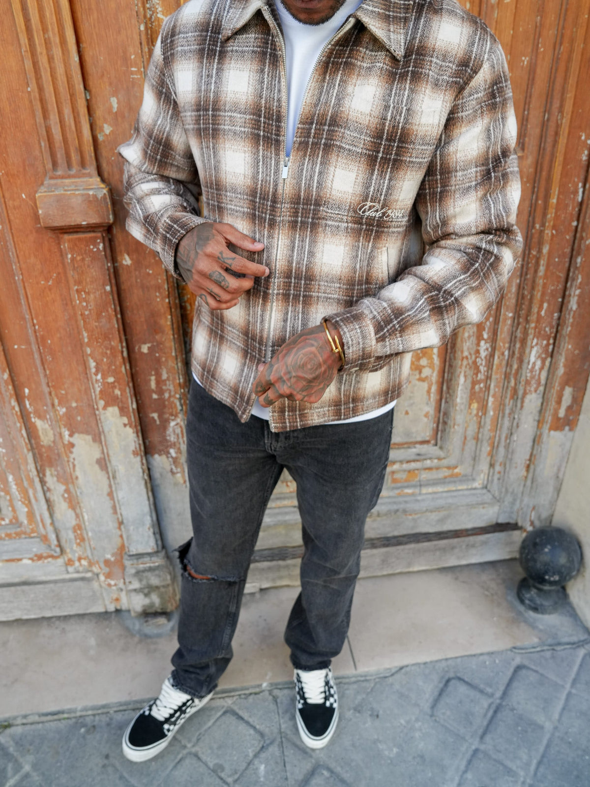 CLUB 1984. Club Checked Overshirt - Beige Shirt