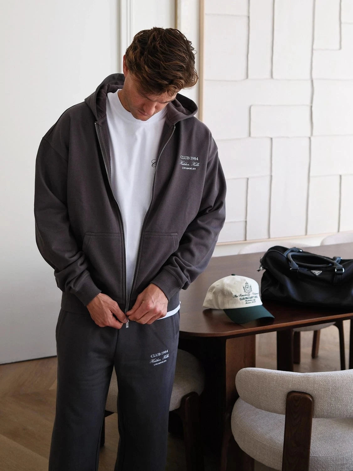 CLUB 1984. Hidden Hills Zipped Hoodie - Washed Grey Hoodie