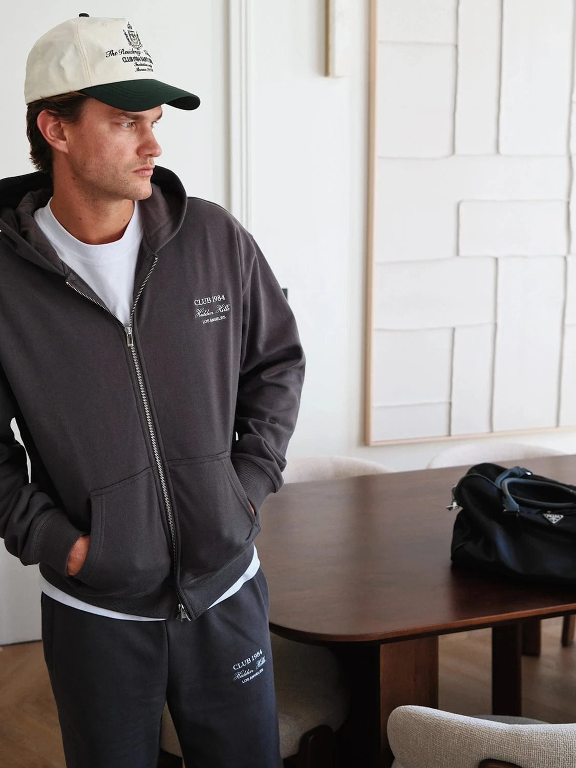 CLUB 1984. Hidden Hills Zipped Hoodie - Washed Grey Hoodie