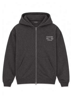 CLUB 1984. Hidden Hills Zipped Hoodie - Washed Grey Hoodie