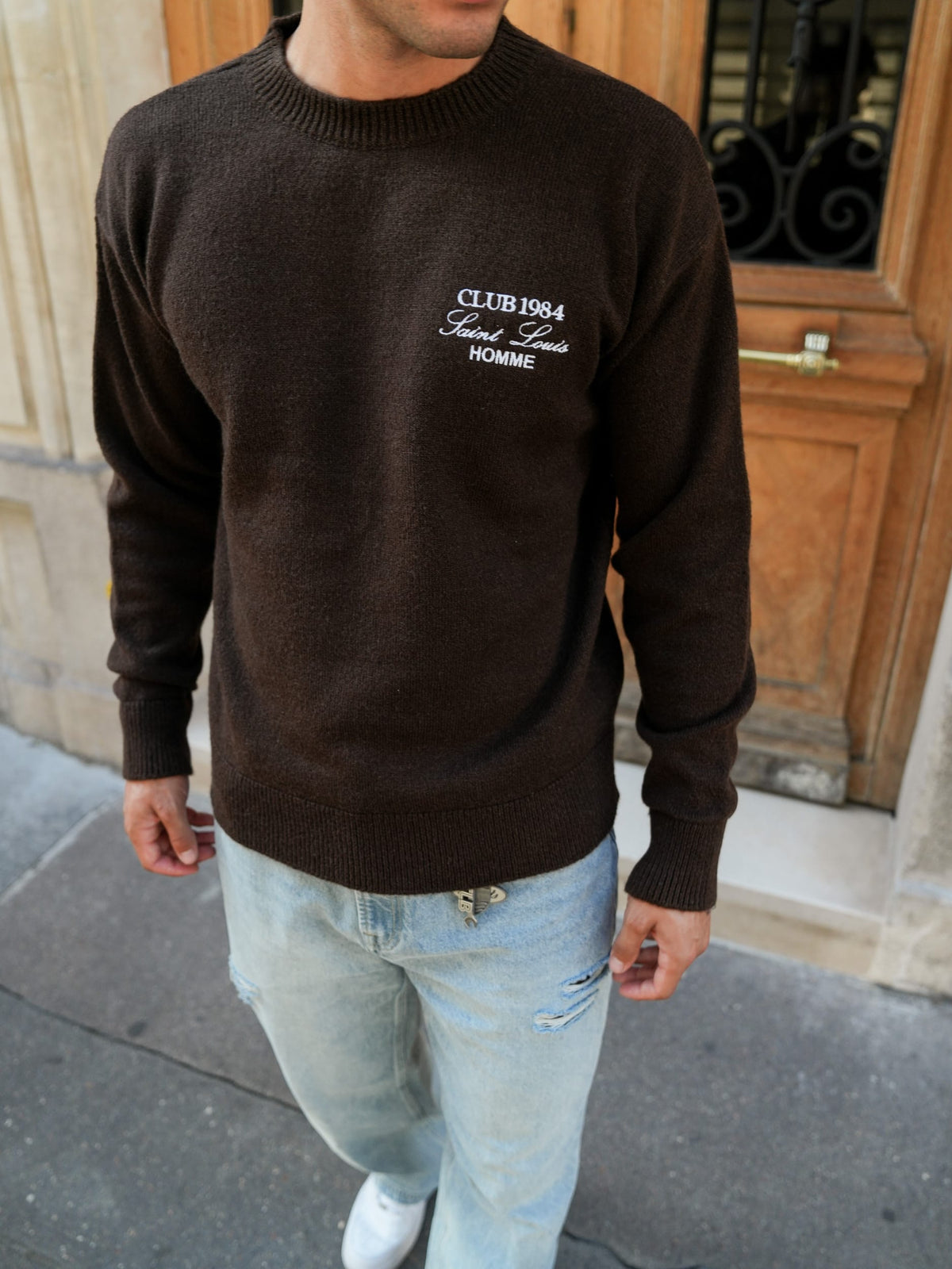 CLUB 1984. Homme Knitted Sweatshirt - Coffee Sweatshirt