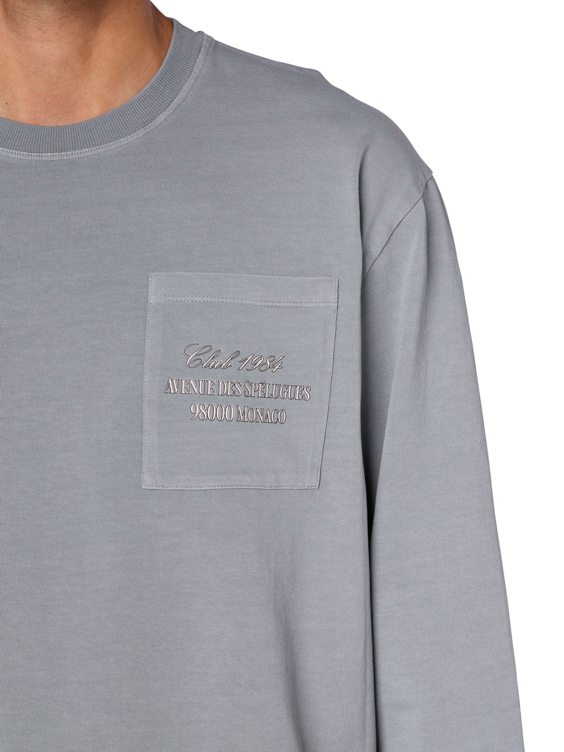 CLUB 1984. Monaco Script Pocket LS T-shirt - Washed Light Grey T-Shirt