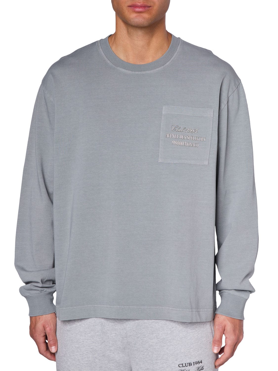 CLUB 1984. Monaco Script Pocket LS T-shirt - Washed Light Grey T-Shirt