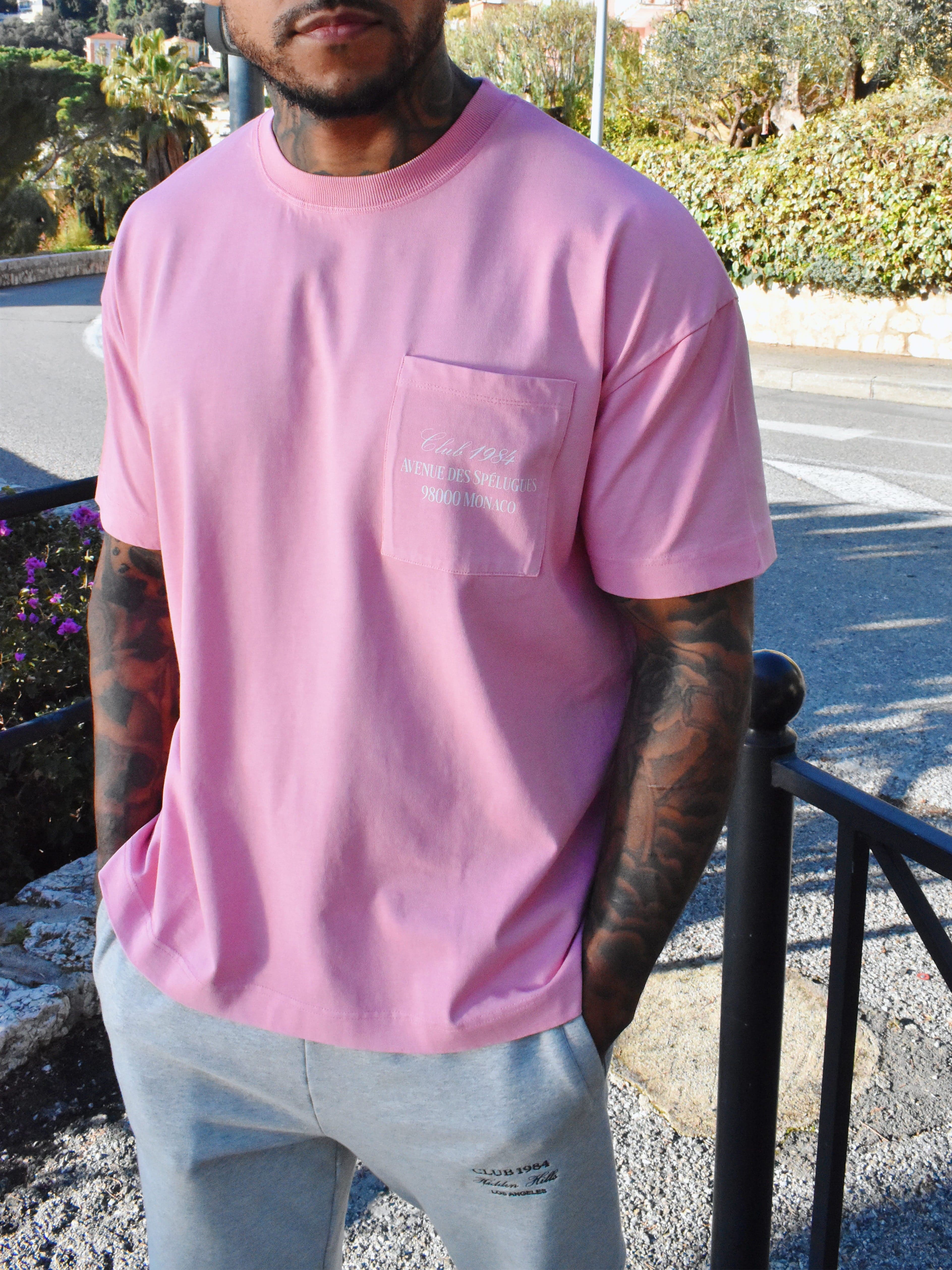 CLUB 1984. Monaco Script Pocket T-shirt - Pink T-Shirt