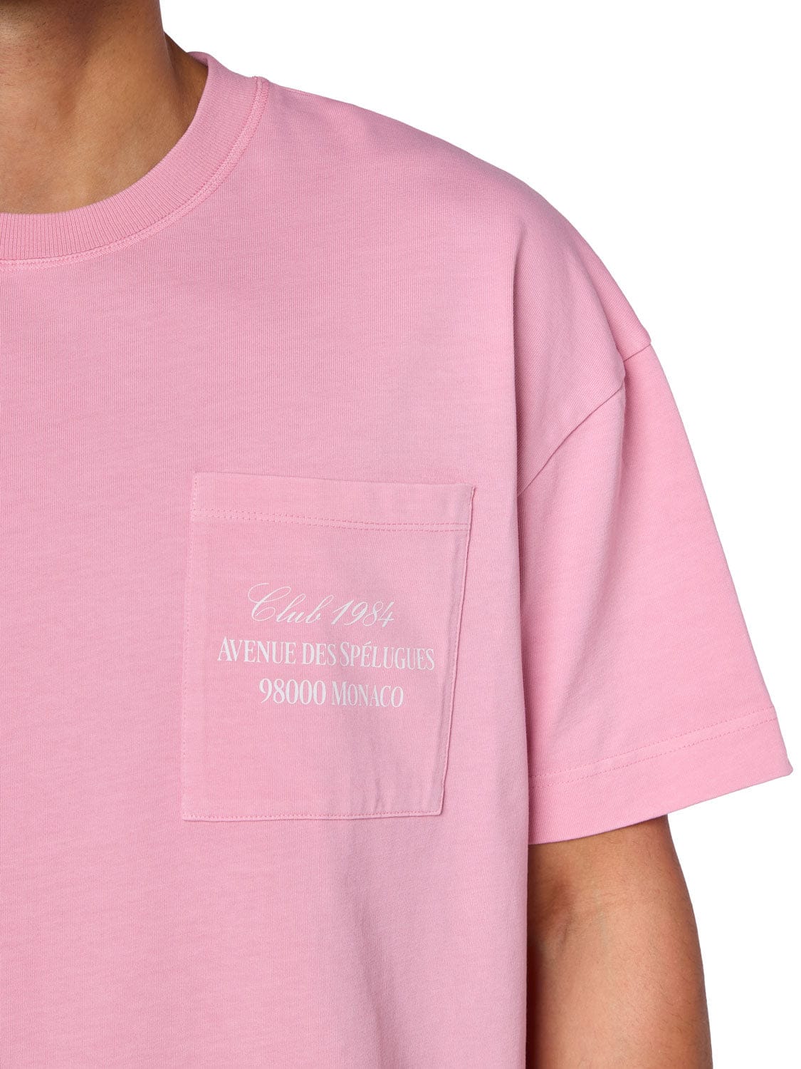 CLUB 1984. Monaco Script Pocket T-shirt - Pink T-Shirt
