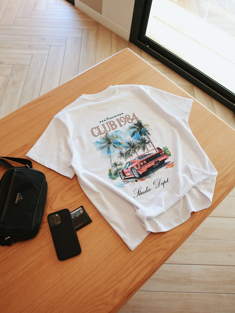 CLUB 1984. Palm Drive T-shirt - White T-Shirt