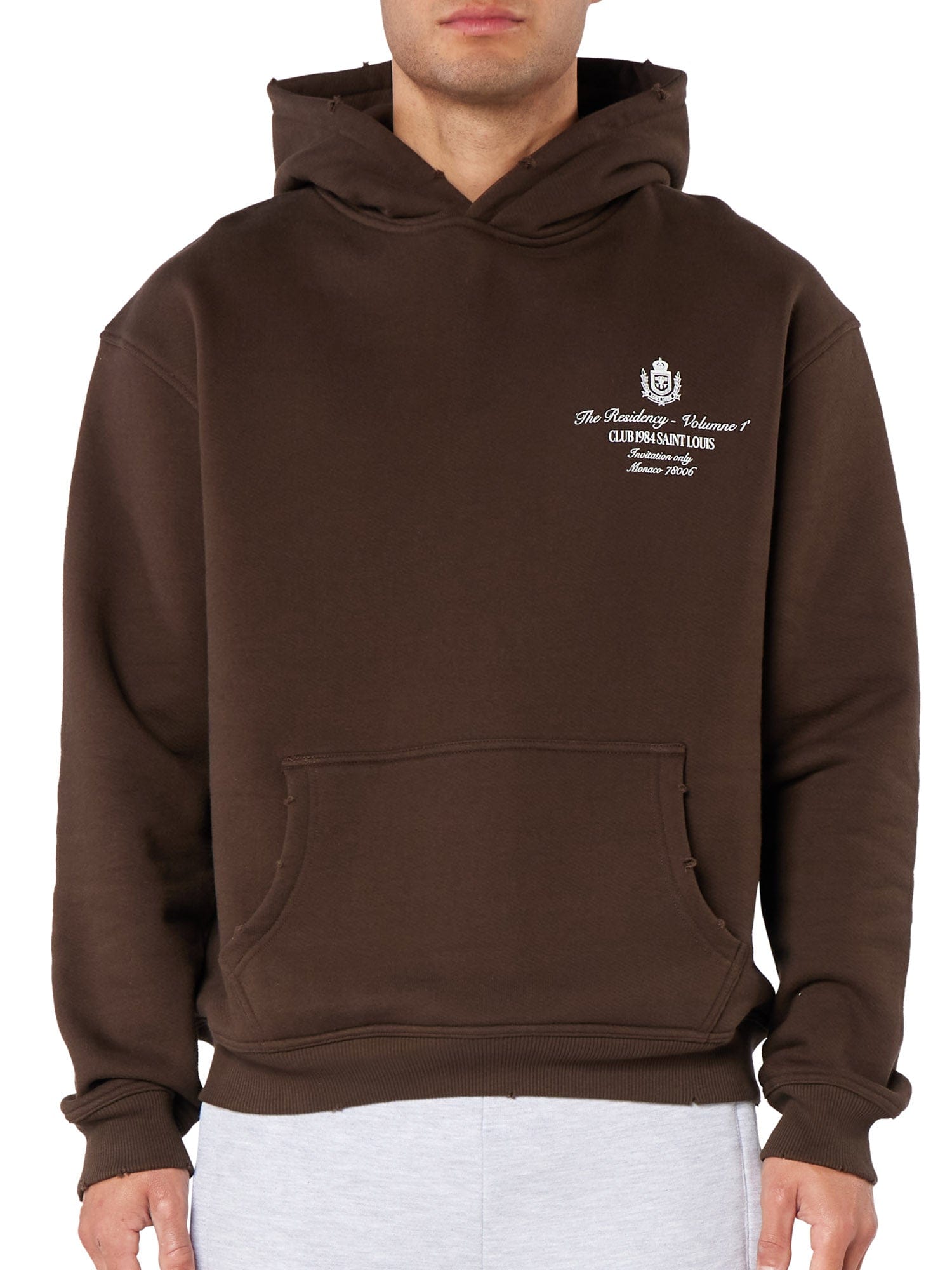 CLUB 1984. Residency Distressed Hoodie - Coffee Hoodie