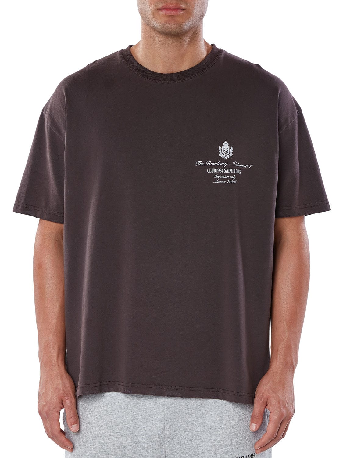 CLUB 1984. Residency Distressed T-Shirt - Coffee T-Shirt