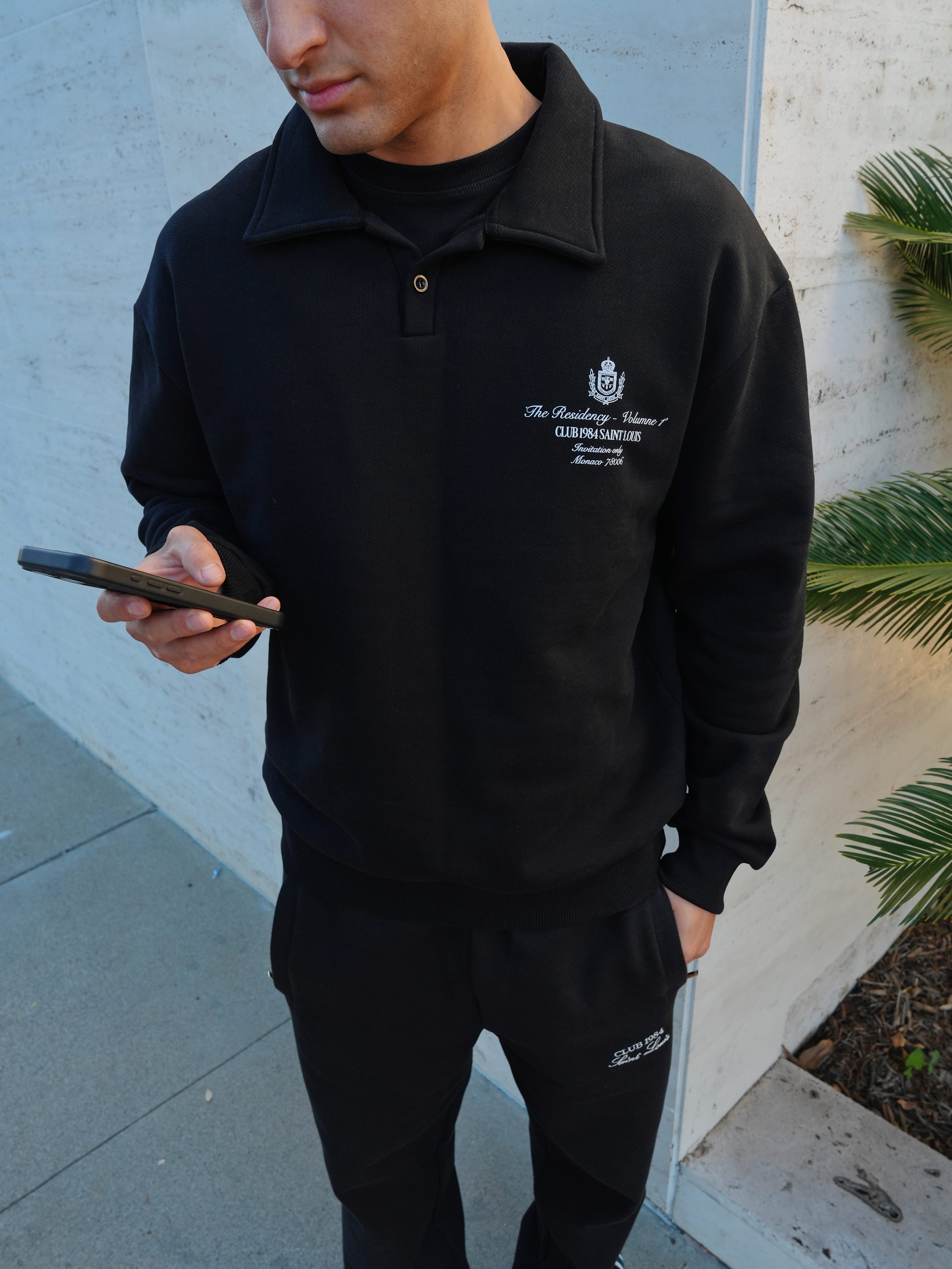 CLUB 1984. Residency Polo Sweatshirt - Black Sweatshirt
