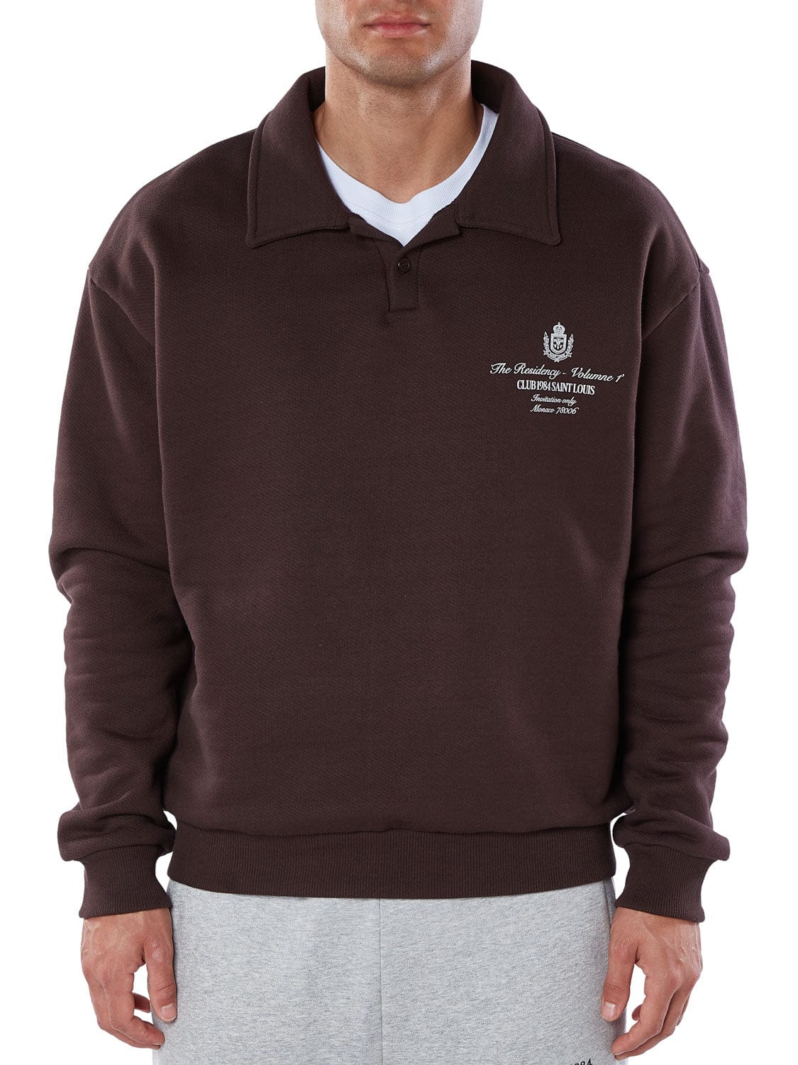 CLUB 1984. Residency Polo Sweatshirt - Coffee Sweatshirt