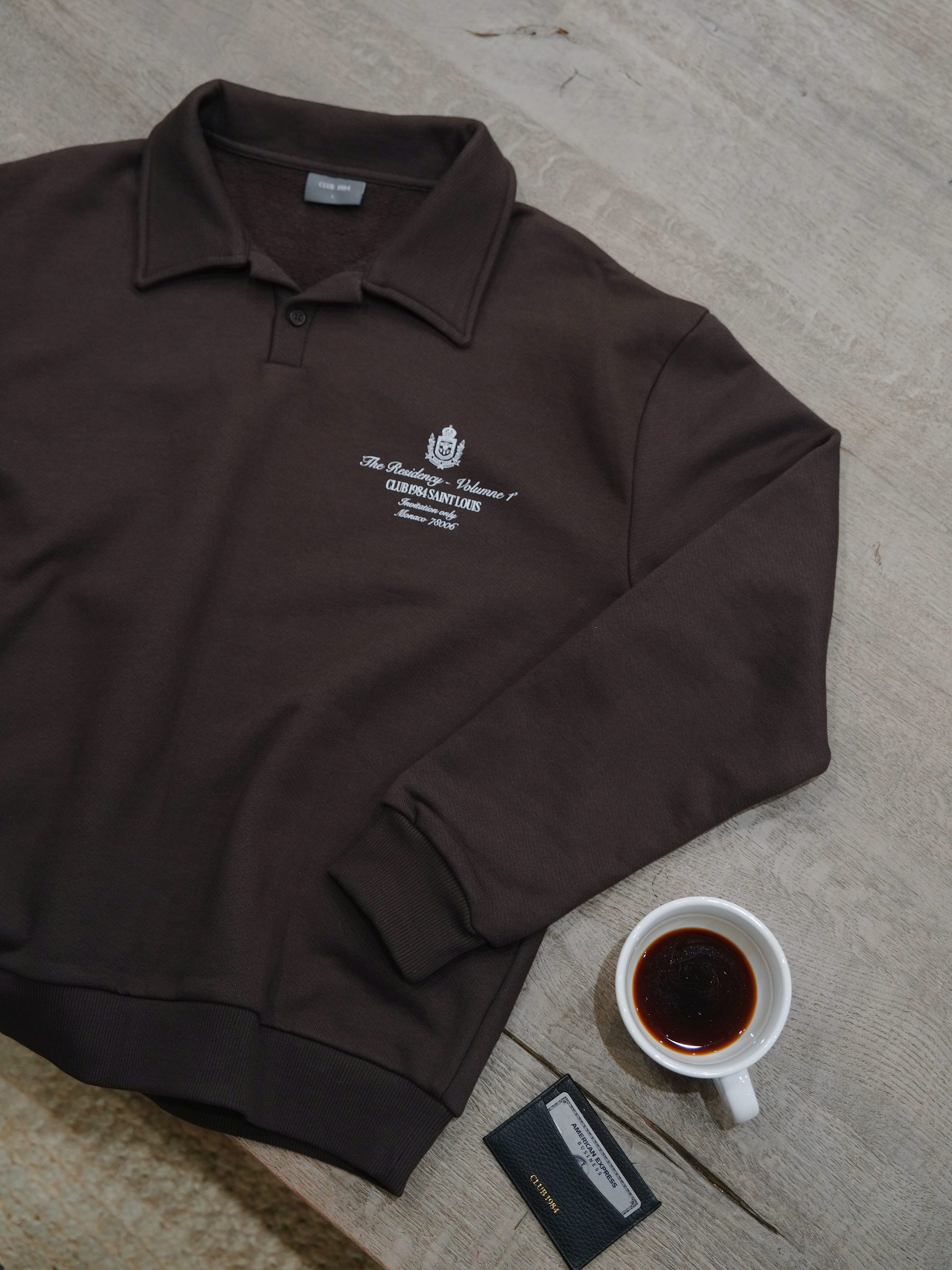 CLUB 1984. Residency Polo Sweatshirt - Coffee Sweatshirt