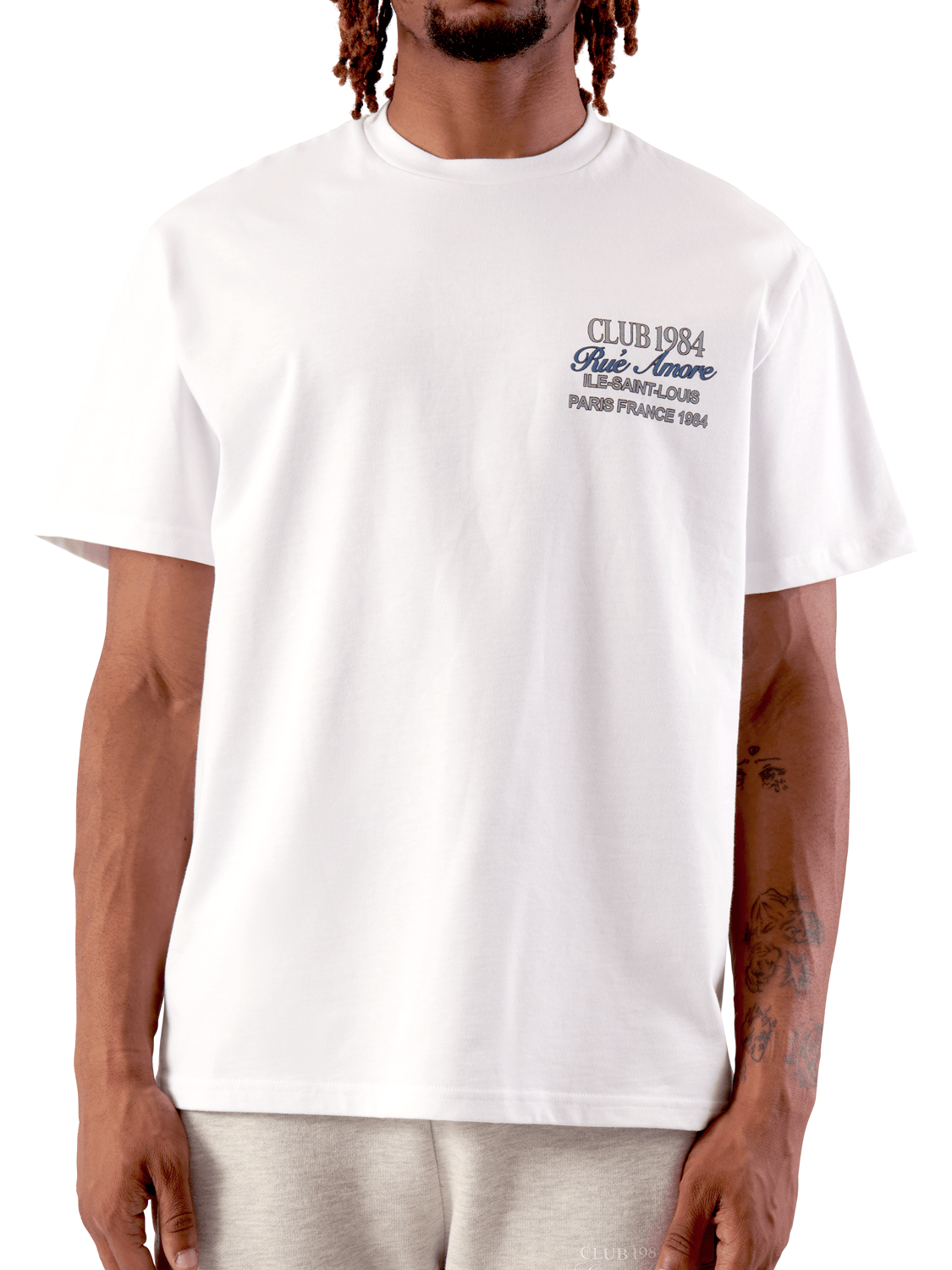 CLUB 1984. Rue Amore Script T-shirt - White T-Shirt