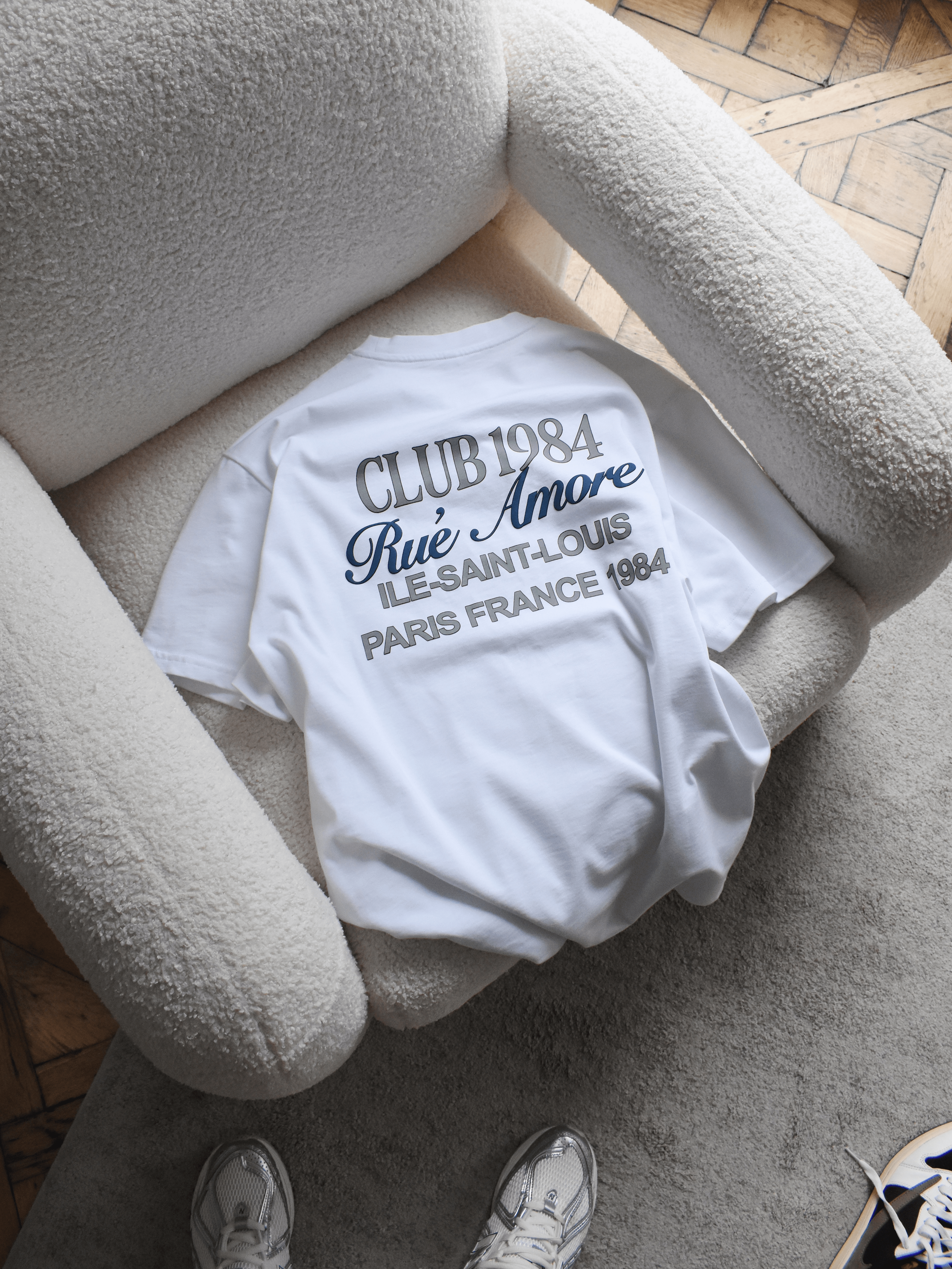 CLUB 1984. Rue Amore Script T-shirt - White T-Shirt