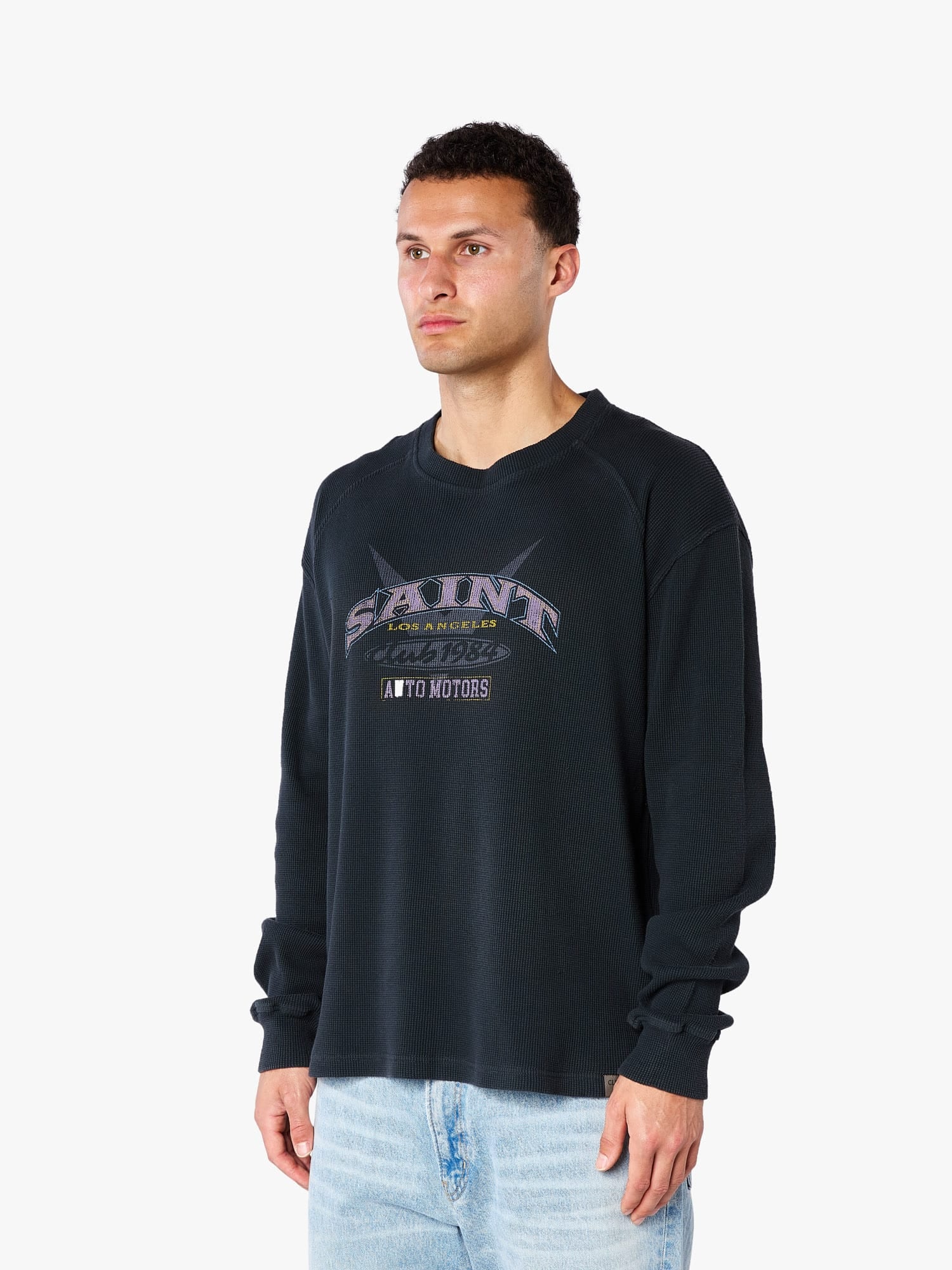 CLUB 1984. Saint Motors Waffle LS T-shirt - Washed Black T-Shirt