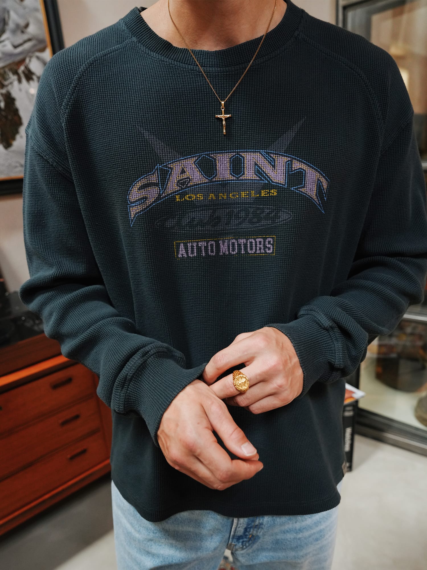 CLUB 1984. Saint Motors Waffle LS T-shirt - Washed Black T-Shirt