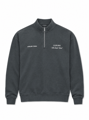 CLUB 1984. Signature 1/4 Zip - Washed Grey 1/4 zip