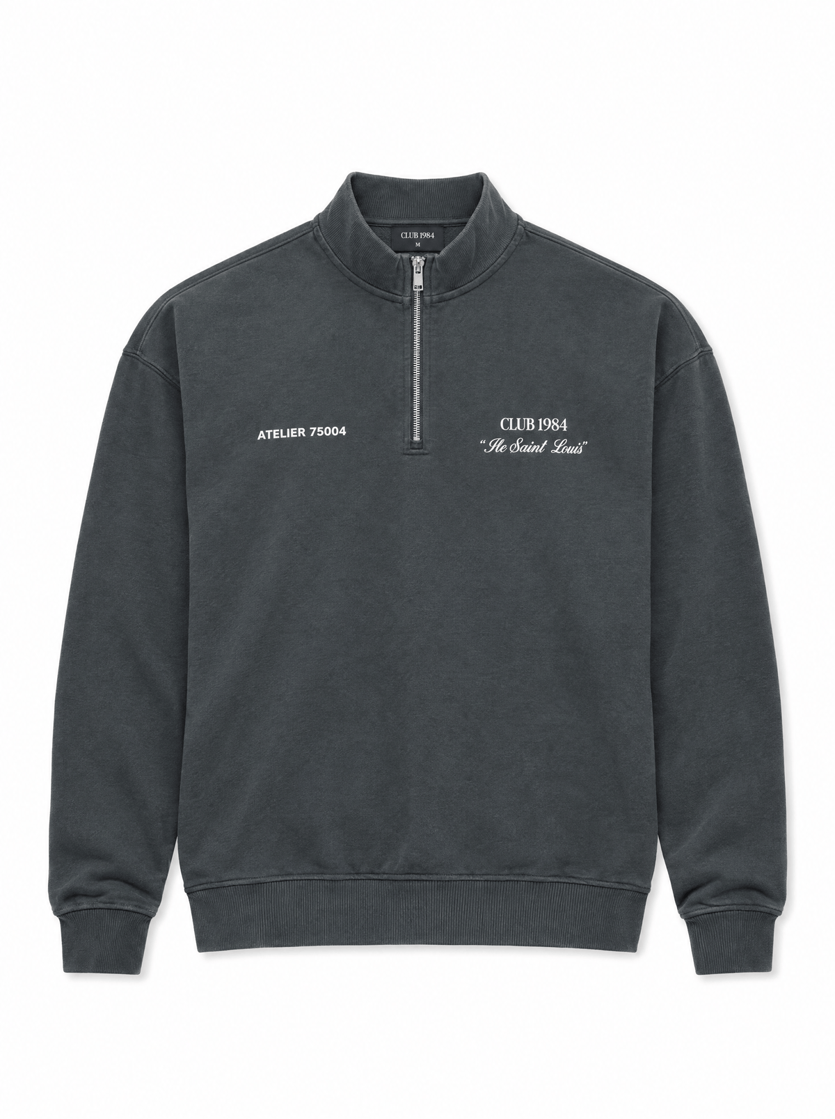 CLUB 1984. Signature 1/4 Zip - Washed Grey 1/4 zip